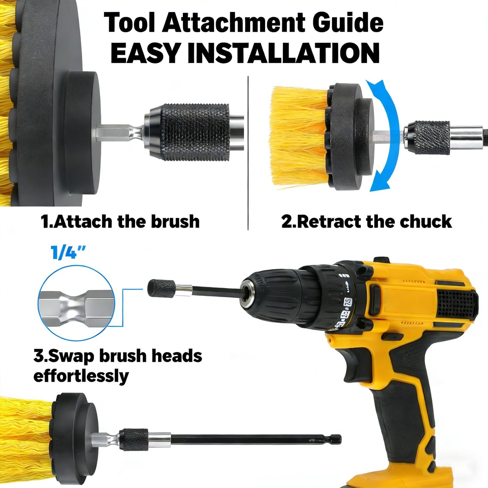 18 Pack Drill Brush Set – Power Scrub Attachments for Cleaning, Car Detailing, B