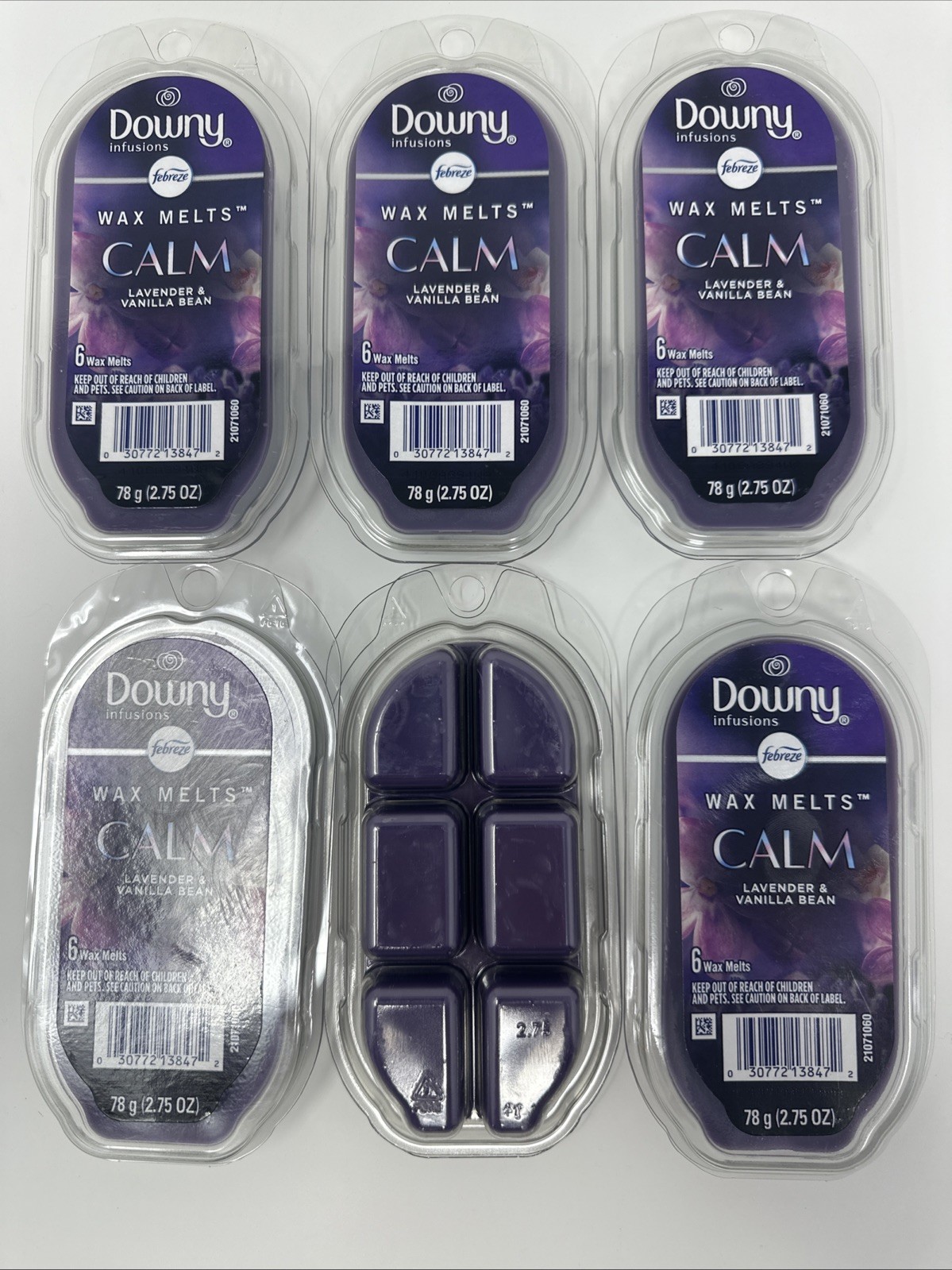 6 Pack Febreze Downy Infusions Calm Wax Melts Lavender & Vanilla Bean 2.75oz Ea
