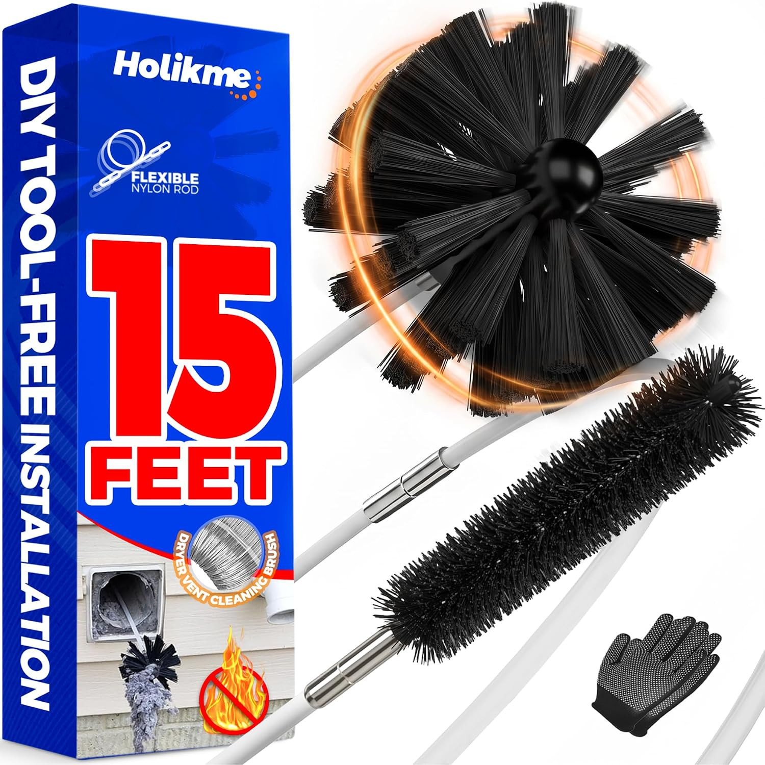 Dryer Vent Cleaner Kit – 15Ft Flexible Lint Brush for Deep Cleaning | Dryer Vent