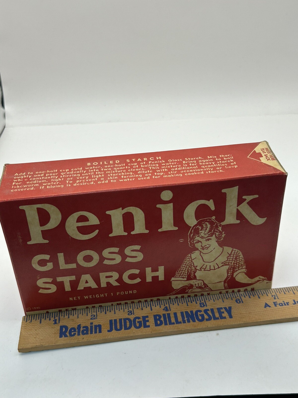 Penick Gloss Laundry Starch 16 oz NEW OLD STOCK Bright Graphics RED Display