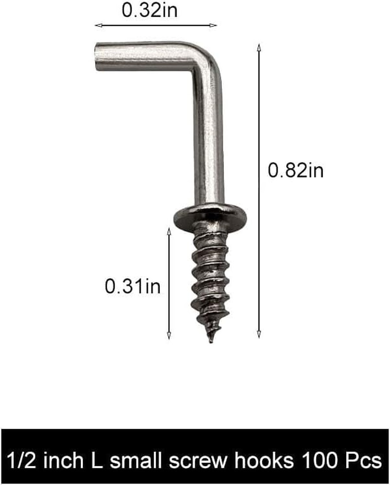 100 Pcs 1/2″ Small L Shaped Screw in Right Angle Hooks Square Bend Hook Jewelry