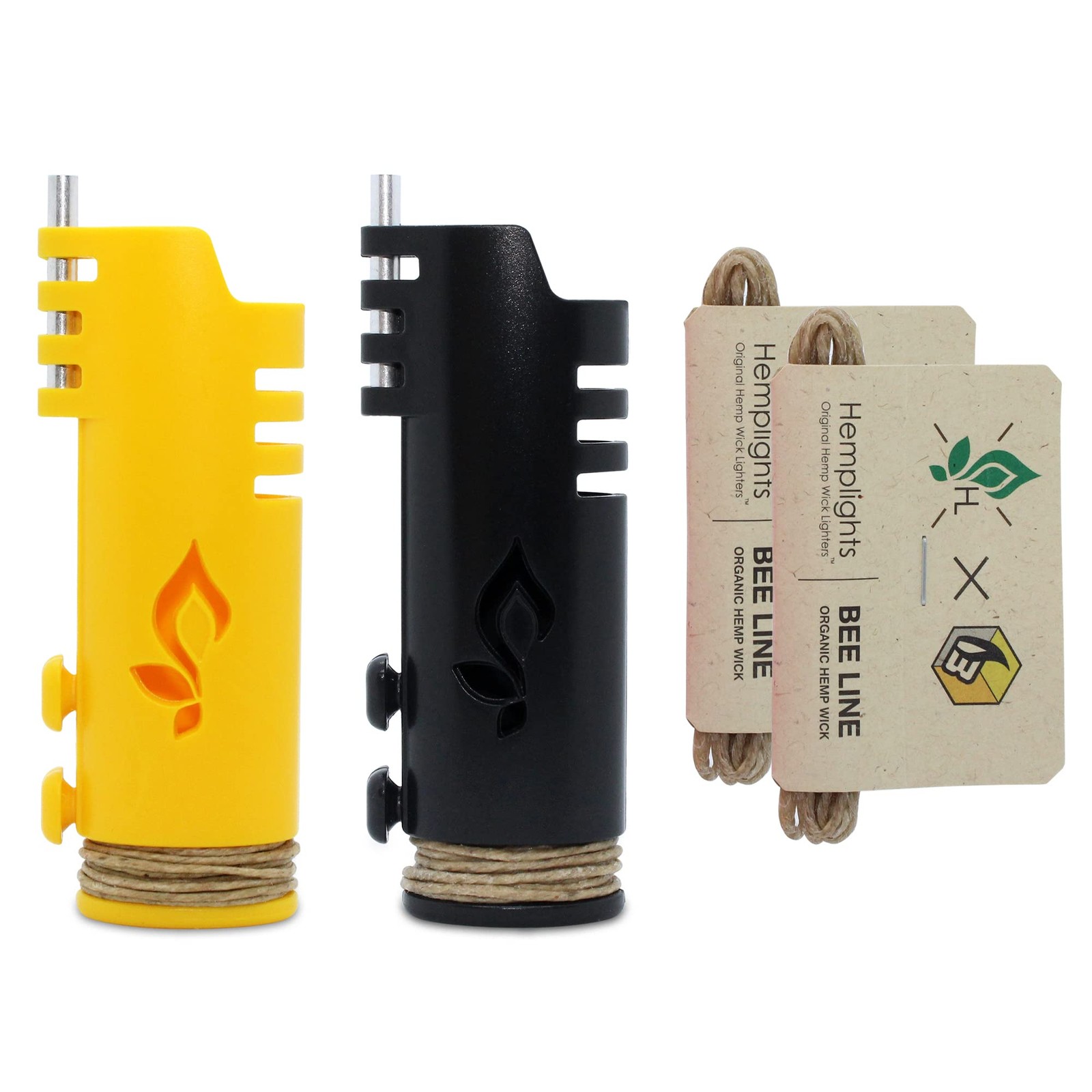 Hemplights Hemp Wick Lighter 2 Pack Wrapper, Includes 8FT Black / Yellow