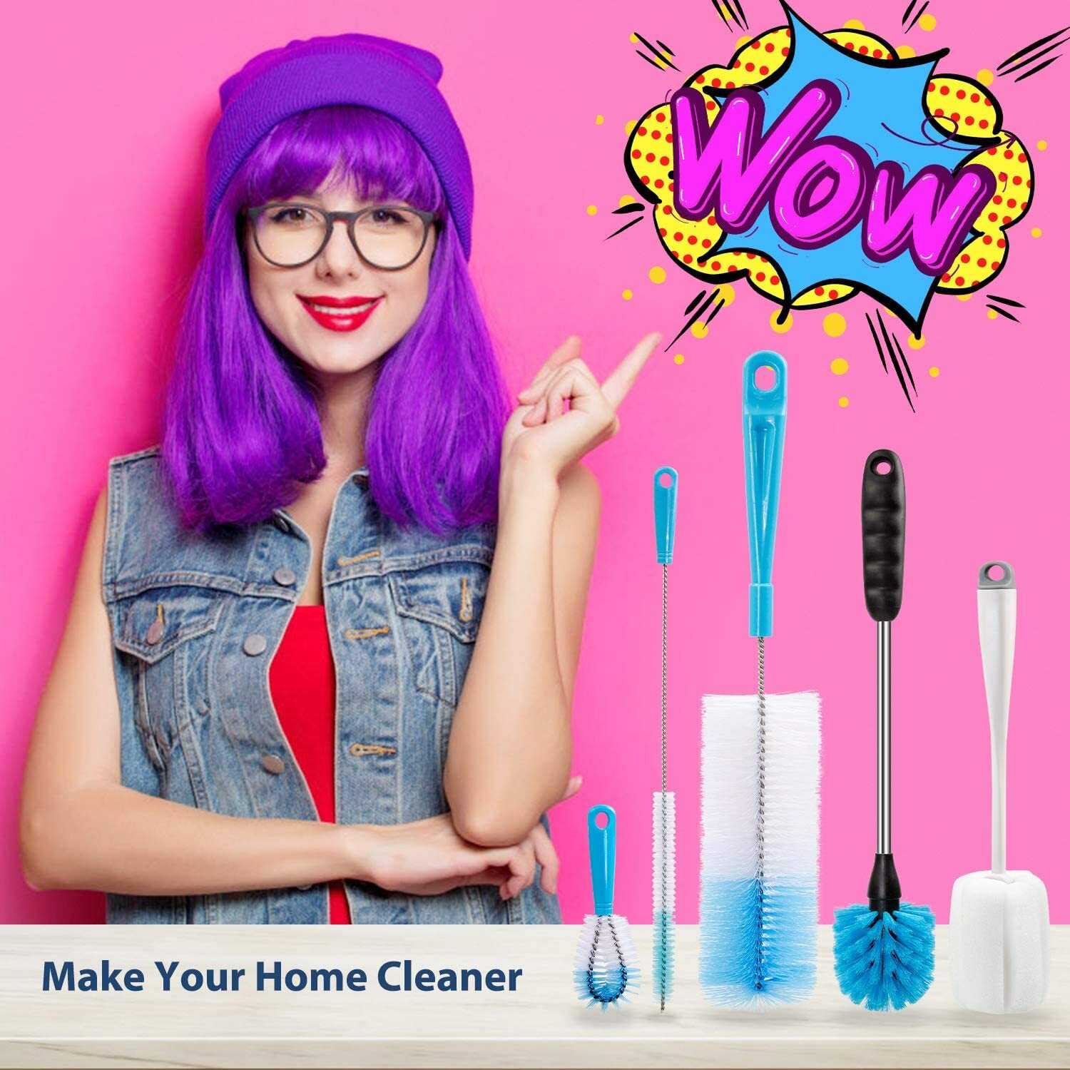 5 Pack Bottle Brush Cleaning Set，Long Handle Bottle Cleaner for Washing Narrow