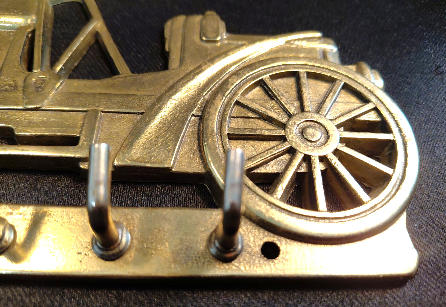 Vintage Solid Brass Model T Automobile Key Rack Wall 5 Hooks Holder