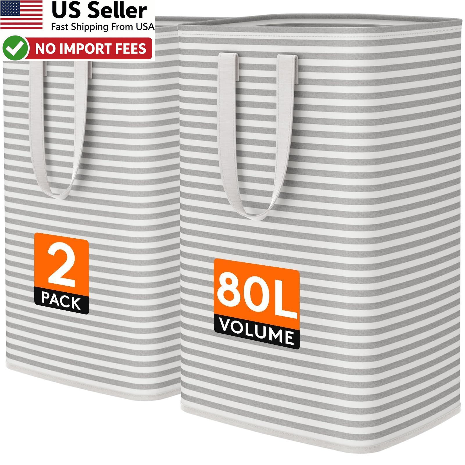 Lifewit 2 Pack Laundry Basket 80L Collapsible Freestanding Hamper Grey FROM USA