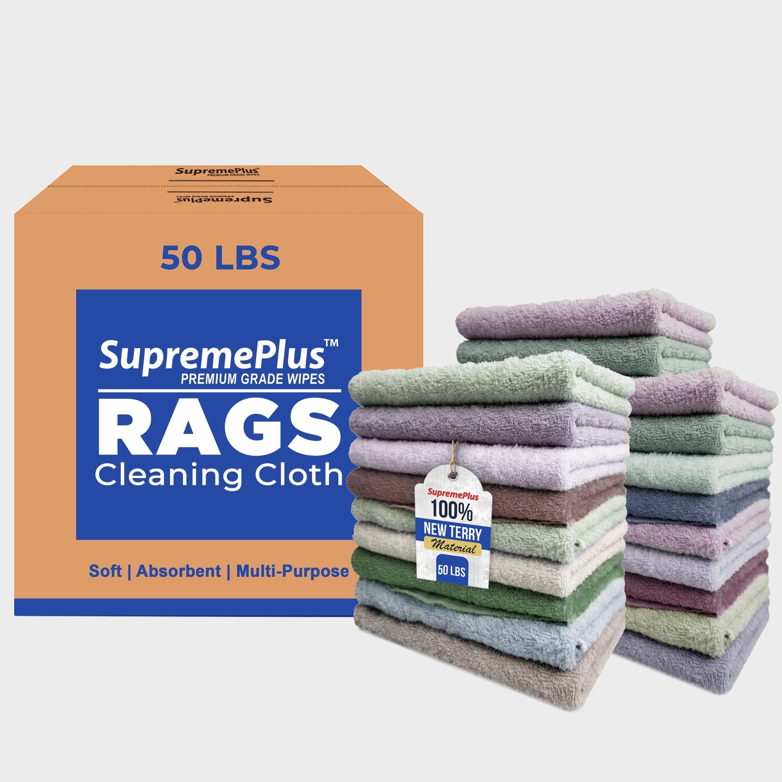 New Colored Terry Towel Rags 50 LB Box – Bulk Industrial Cleaning Shop Rags