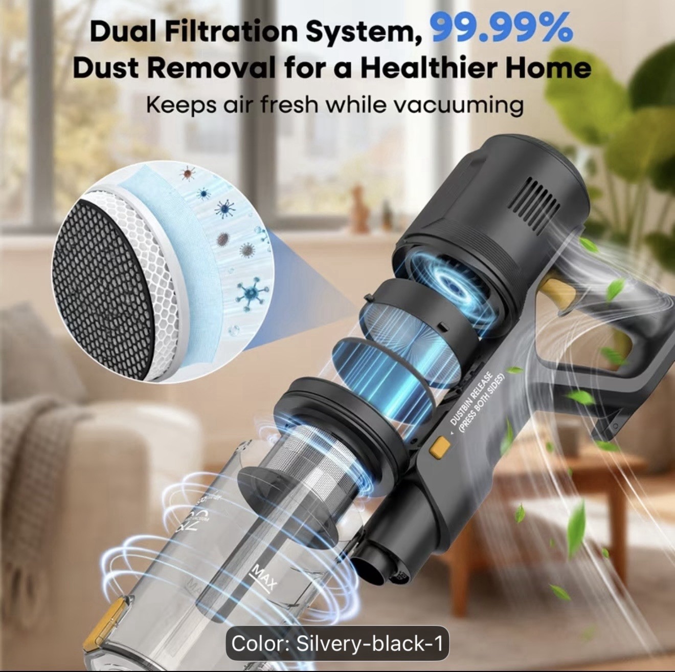 MONSGA 600W Corded Stick Vacuum Cleaner 45KPa Lightweight Pet Hair Black