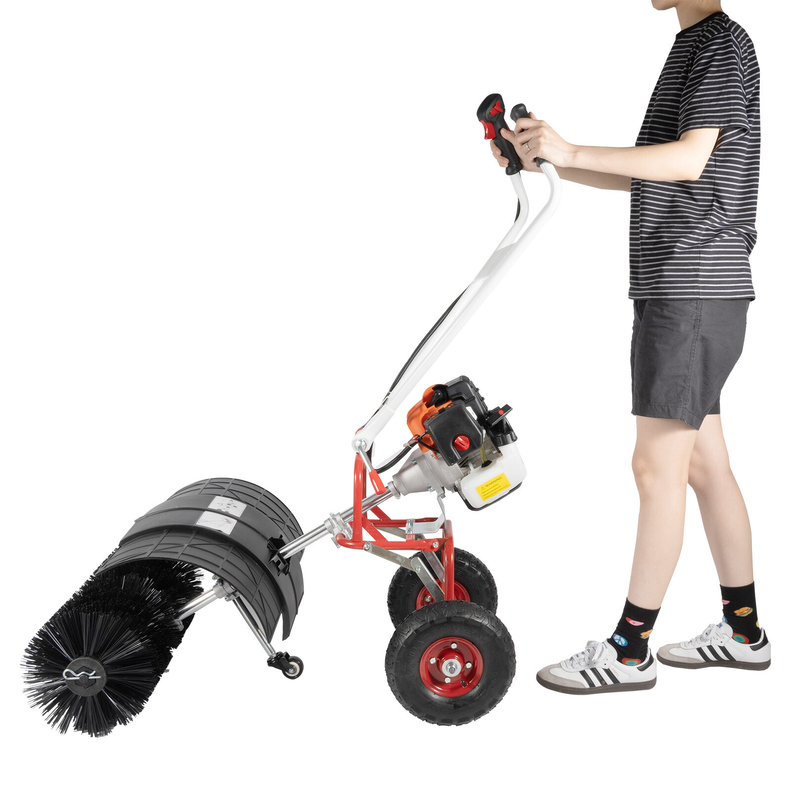 Walk Behind 52cc Power Broom Snow Driveway Sweeper Cleaner Artificial Grass ~