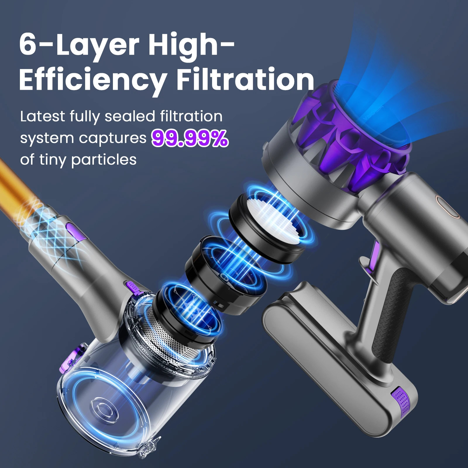 40000Pa Cordless Vacuum S3P Stick Vacuum LED Display Free-Standing 55Min