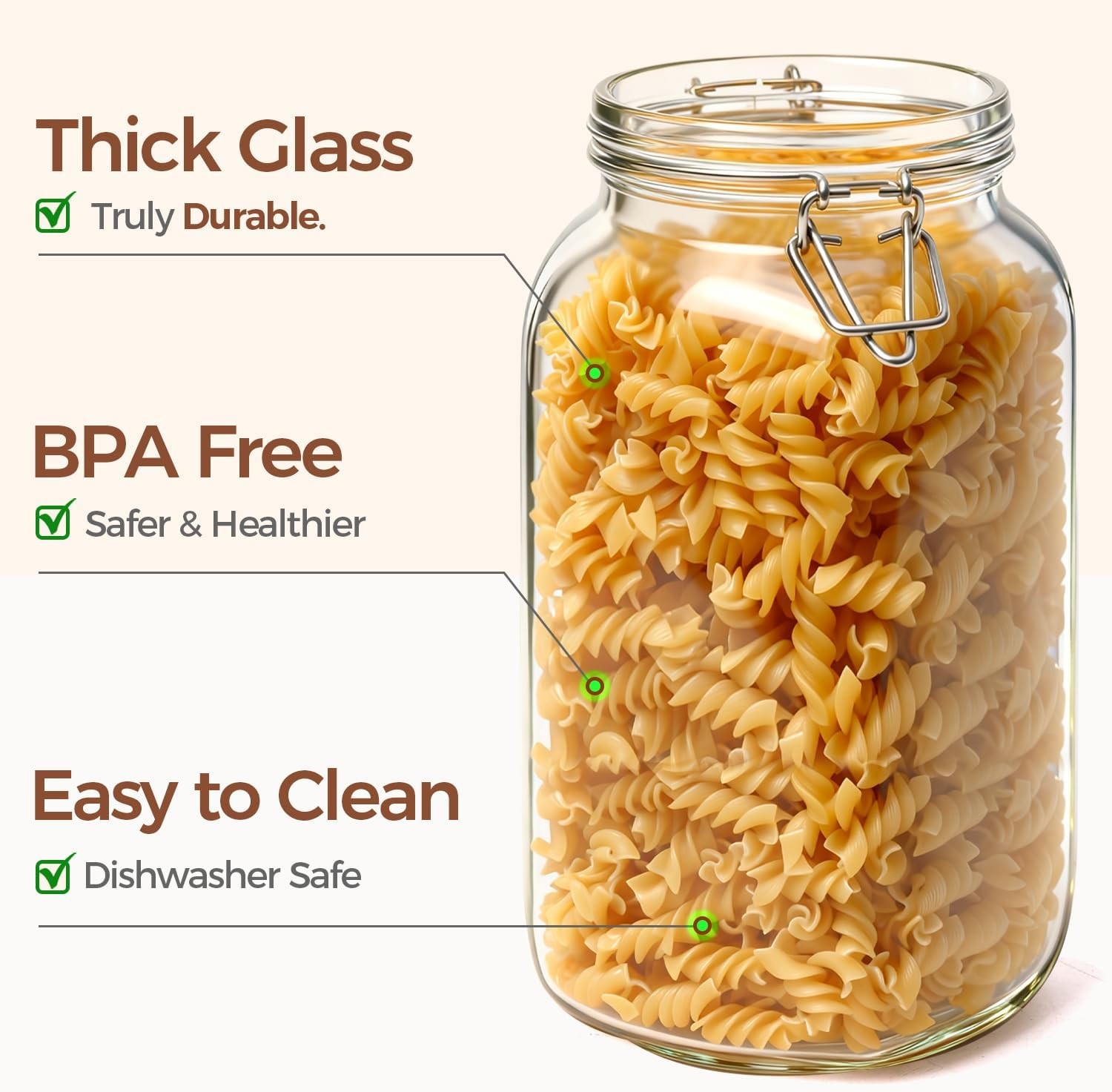 Large Square Glass Jars with Airtight Lids 78 oz 3 Pack Wide
