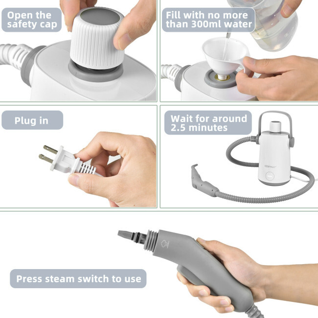 1000W Multifunction Portable Hand-held Home Steam Cleaner W/ 10 Accessories Gray