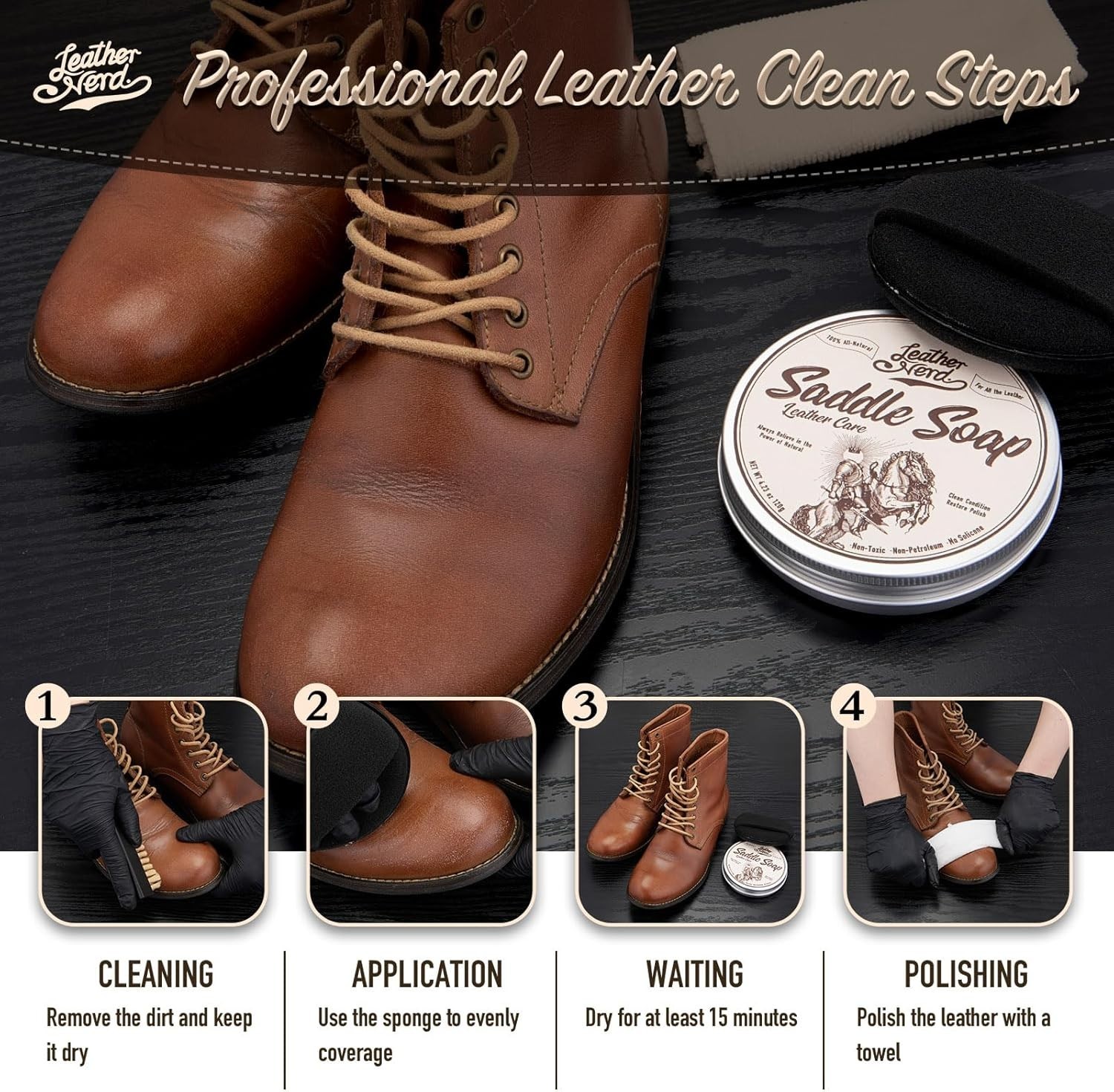 Deep Cleaning Saddle Soap with Sponge – 4.23 Oz – Restore & Protect Your Leather