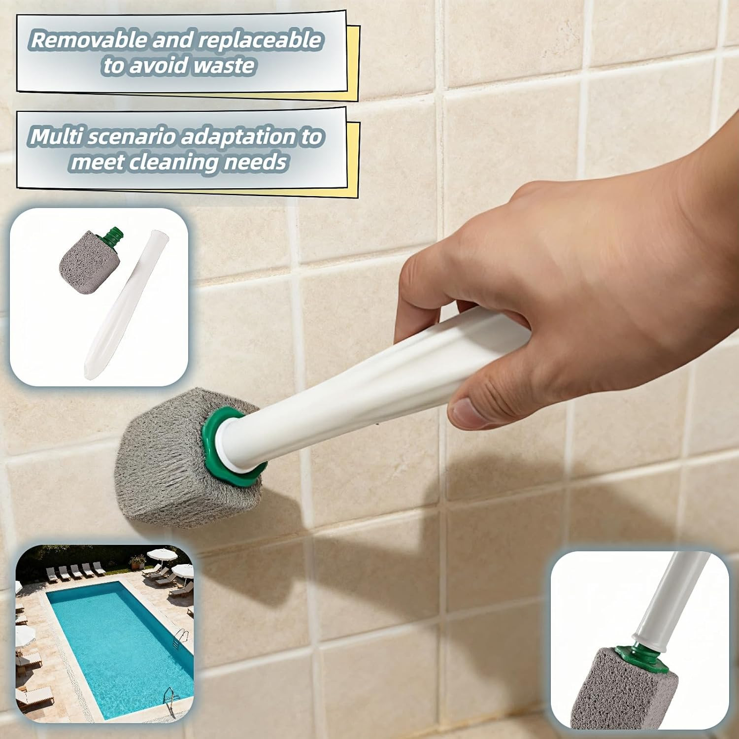 Pumice Toilet Brush Scrubber with 9.5” Handle – 1 Scrubber + 4 Pumice Stones – R