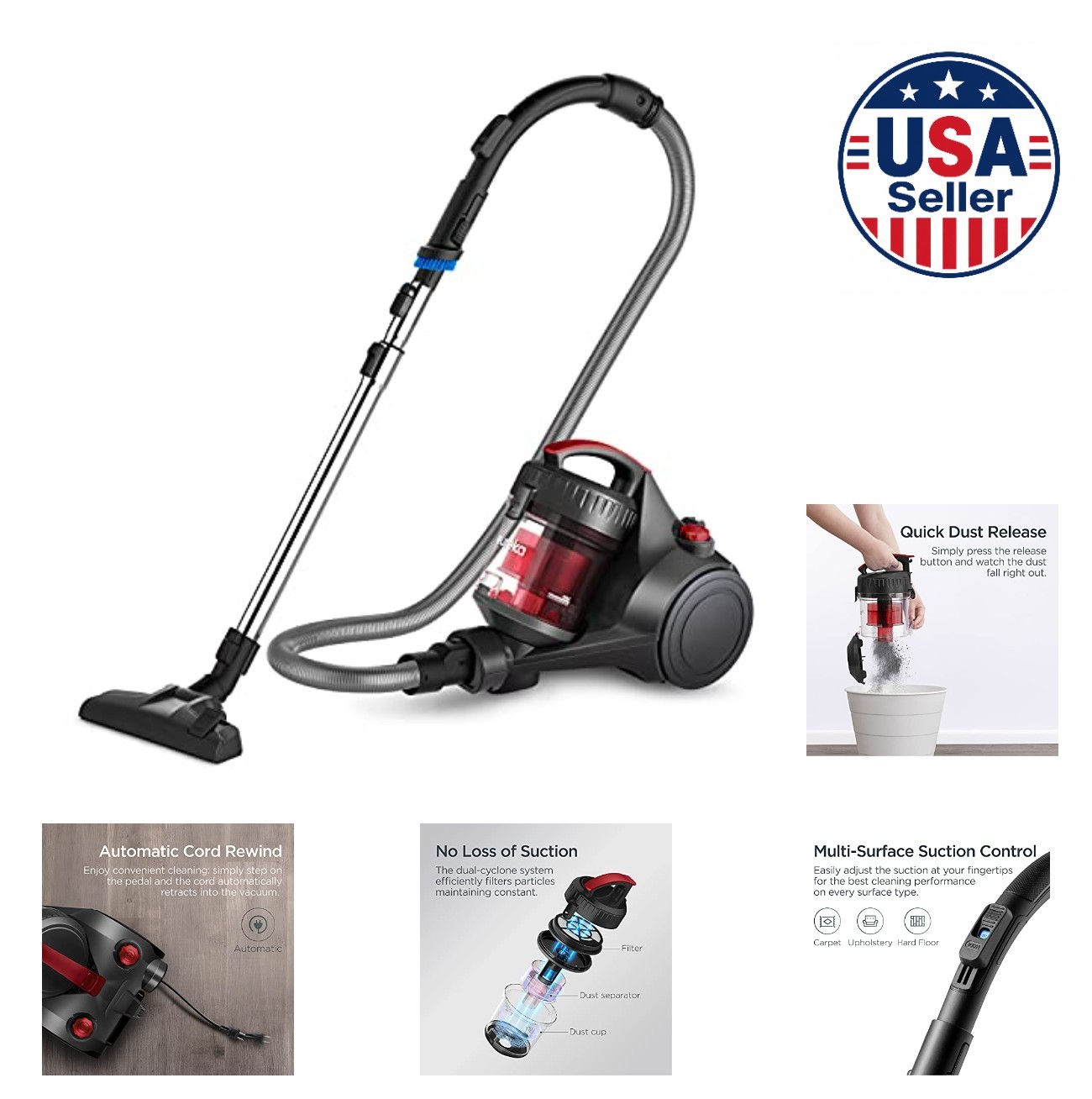 Canister Vacuum Cleaner Lightweight Bagless 2 5 Liter 960W Carpet Hard Floor