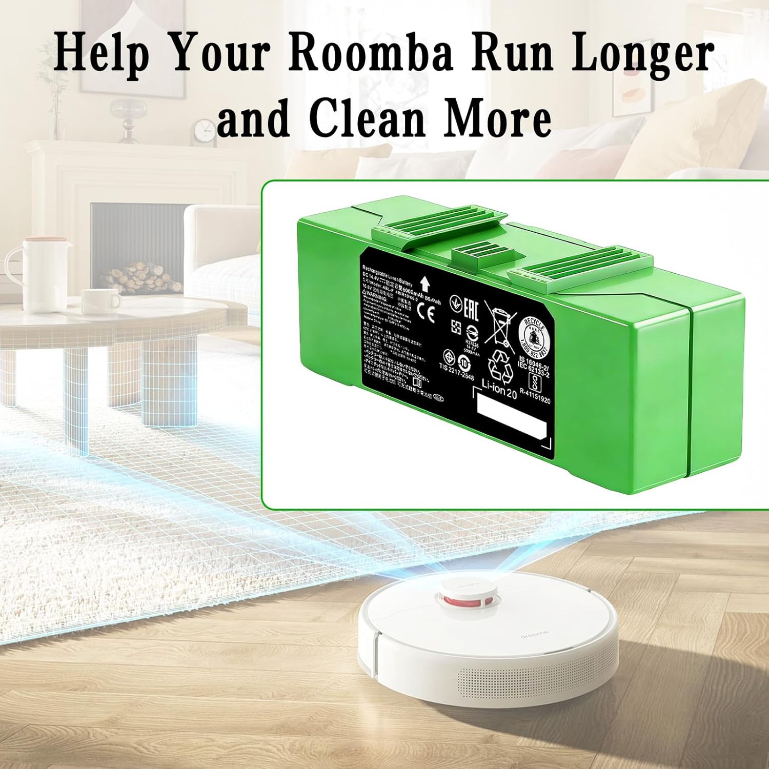 6000mAh ABL F Battery Compatible with iRobot Roomba e i and j Series i8 i8 j7