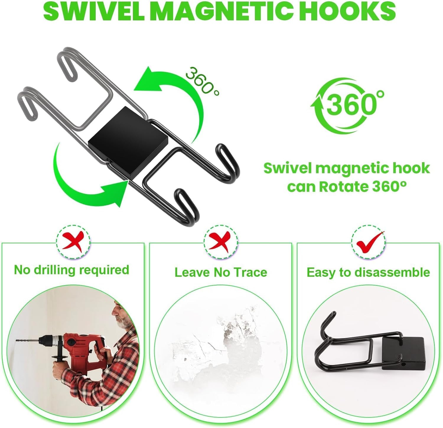6-Pack Heavy Duty 50lb+ Magnetic Hooks, Double Hook Magnets for Refrigerator, Gr