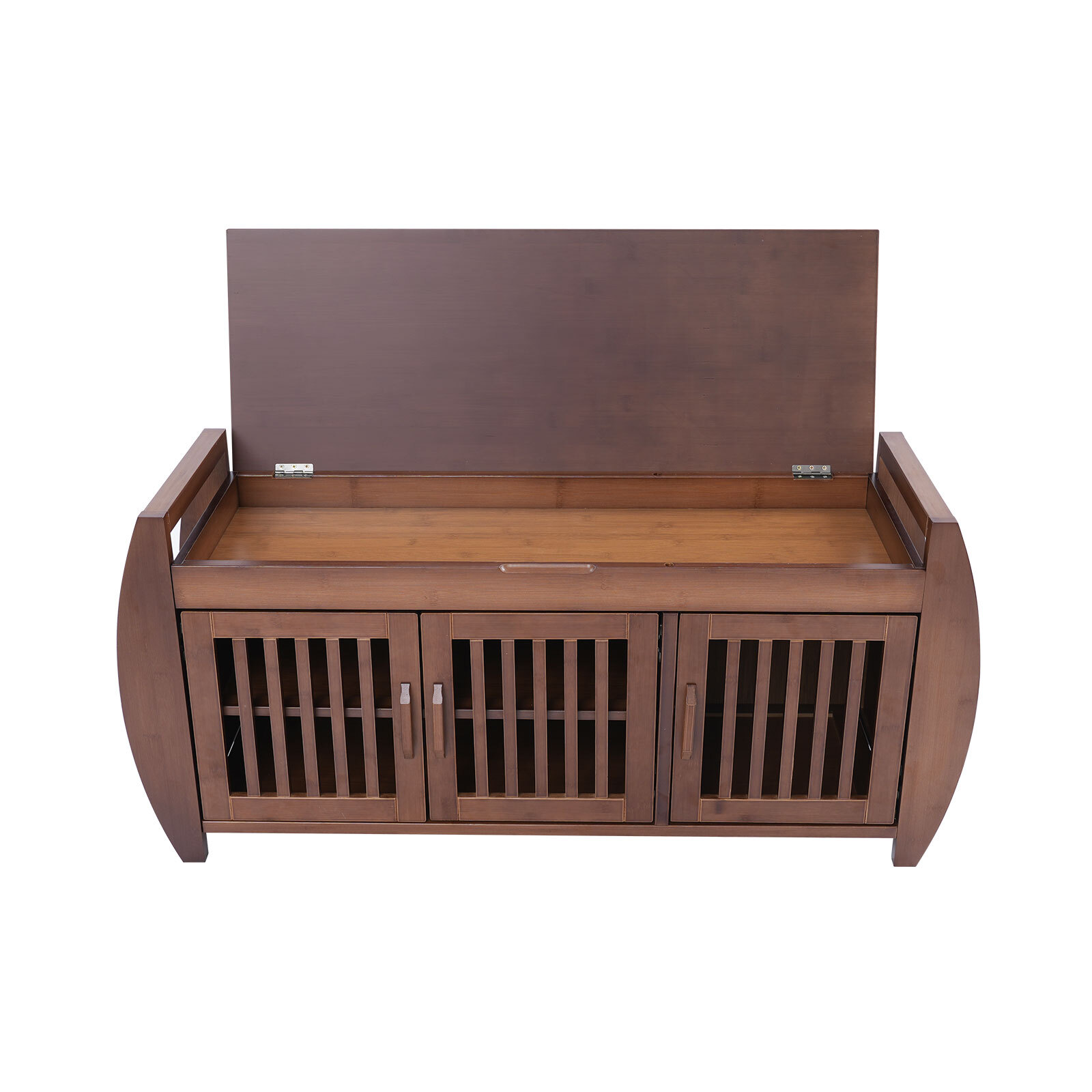 Bamboo Shoe Storage Bench With Cushion & Hidden Storage, 150kg Capacity