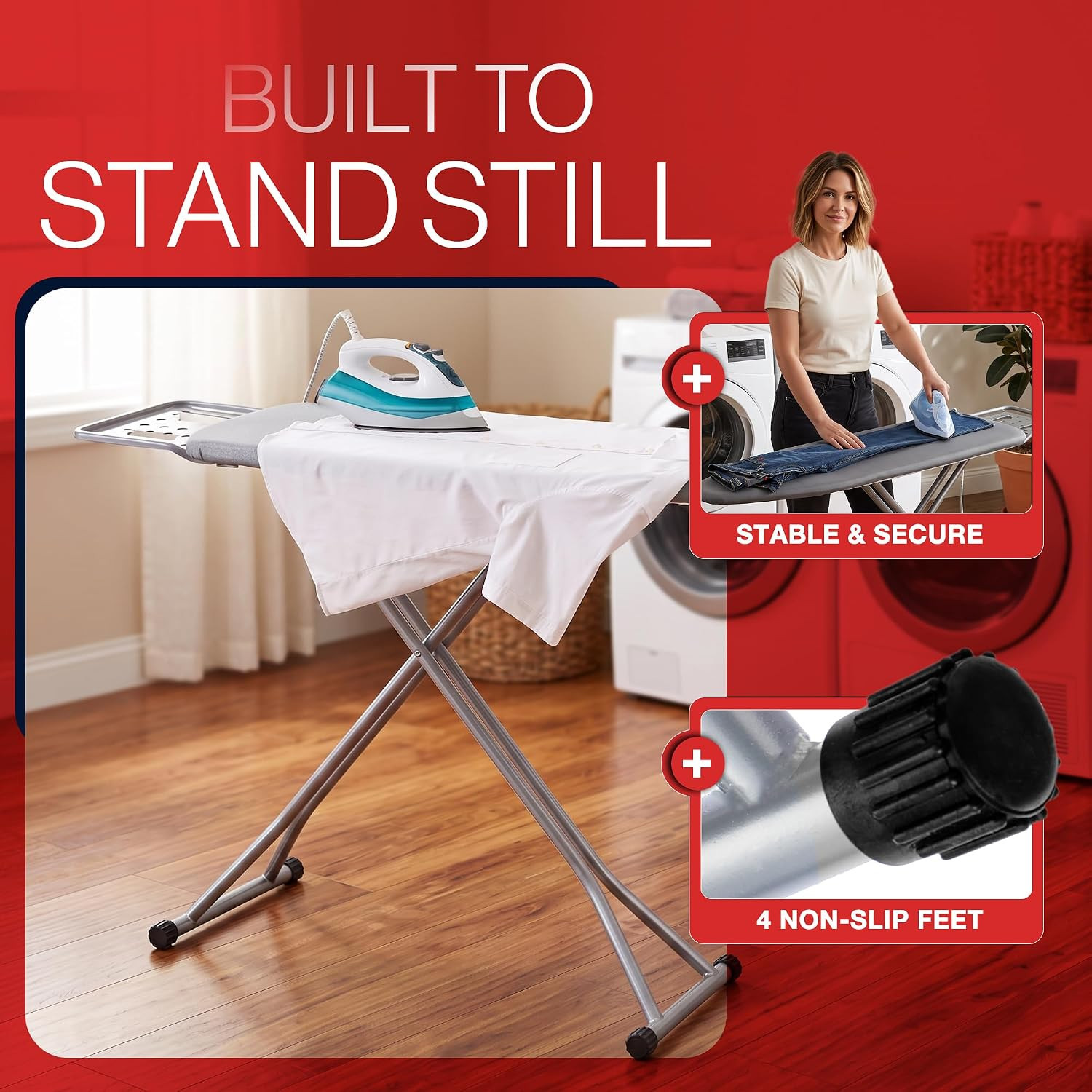 Full Size Ironing Board, Sturdy Frame, Heat Resistant Cover, Iron Rest | Stable