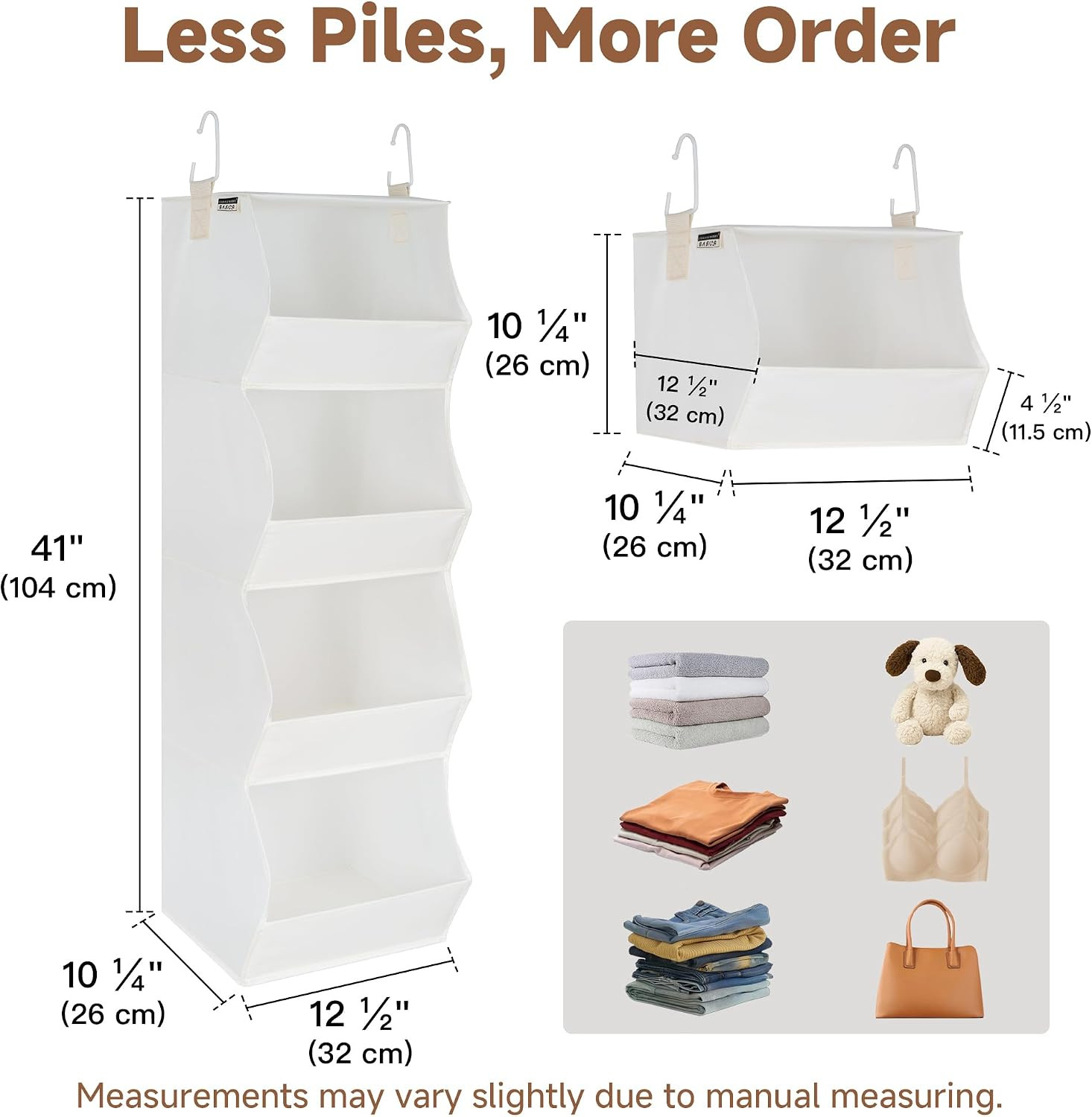 Basics Hanging Closet Organizer, 4-Shelf Wide Trapezoid Closet Shelves with Rein