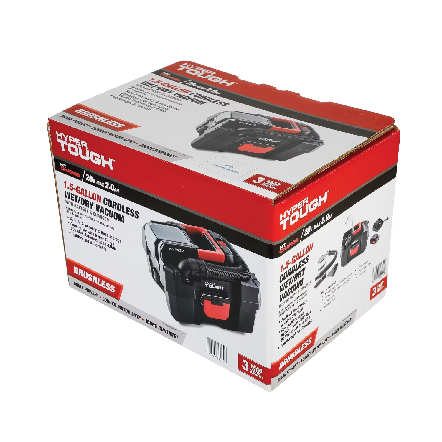 Hyper Tough 1.5 Gallon Wet Dry Vac, 20V Max, Brushless Motor, Cordless