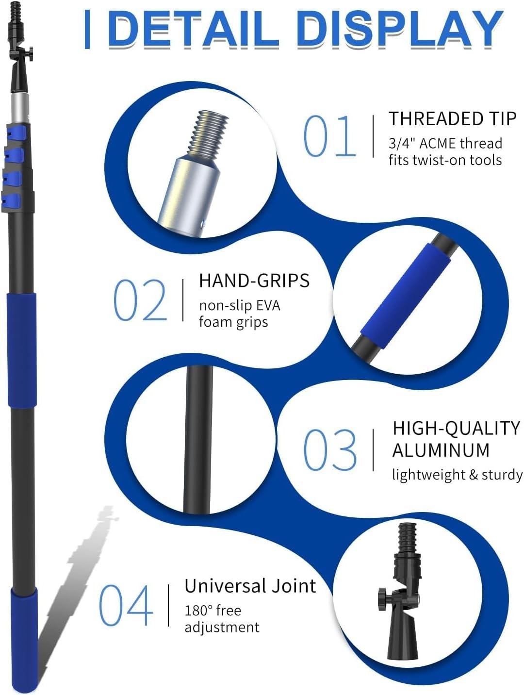 26 Foot High Reach Duster Kit 5-19 ft Telescoping Pole Ceiling Cobweb Cleaning