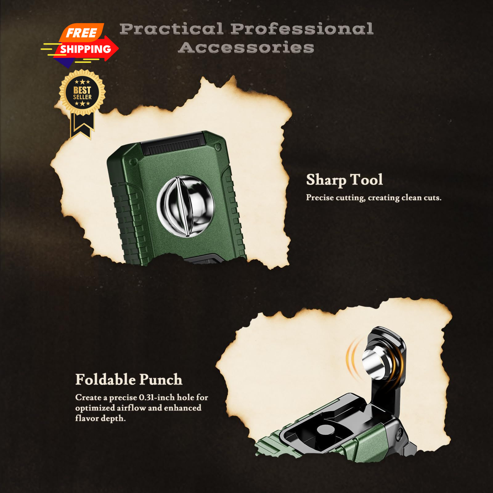 5-in-1 Torch Lighter with Tool, Punch, Holder, and 3.35*1.67*0.92 in, Green