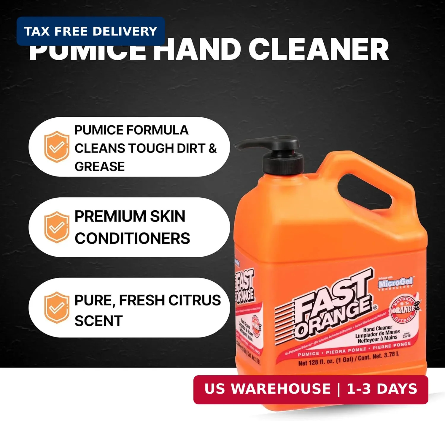 Fast Orange 25219 Pumice Lotion, Heavy Duty Hand Cleaner, Natural Citrus Scent,