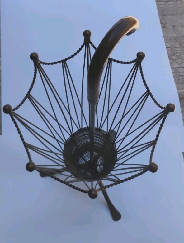 MCM Umbrella Shaped Stand Canes Umbrellas Copper Wire Wood handle 32” X 11.5”