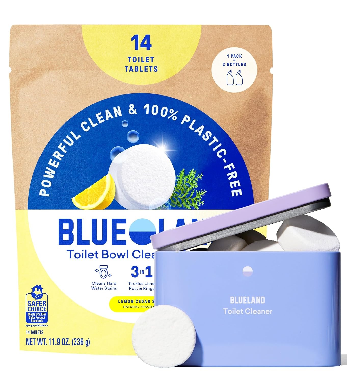 Plastic Free Non Toxic Toilet Cleaner Tablets 14 Count Lemon Cedar Scent