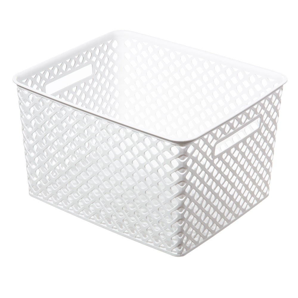 Large White Decorative Plastic Storage Basket 14.7 in x 12 in x 8.5 in
