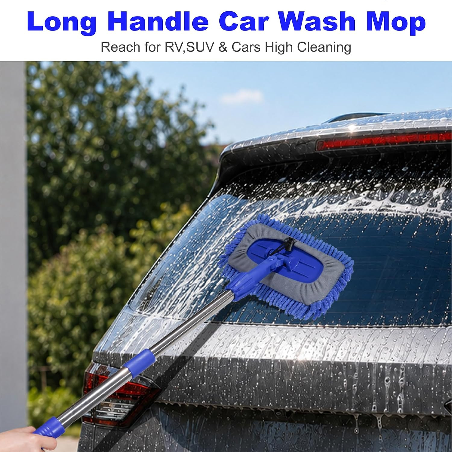 Car Wash Brush Mop Cleaning Tool with 20″-29″ Retractable Stainless Steel Handle