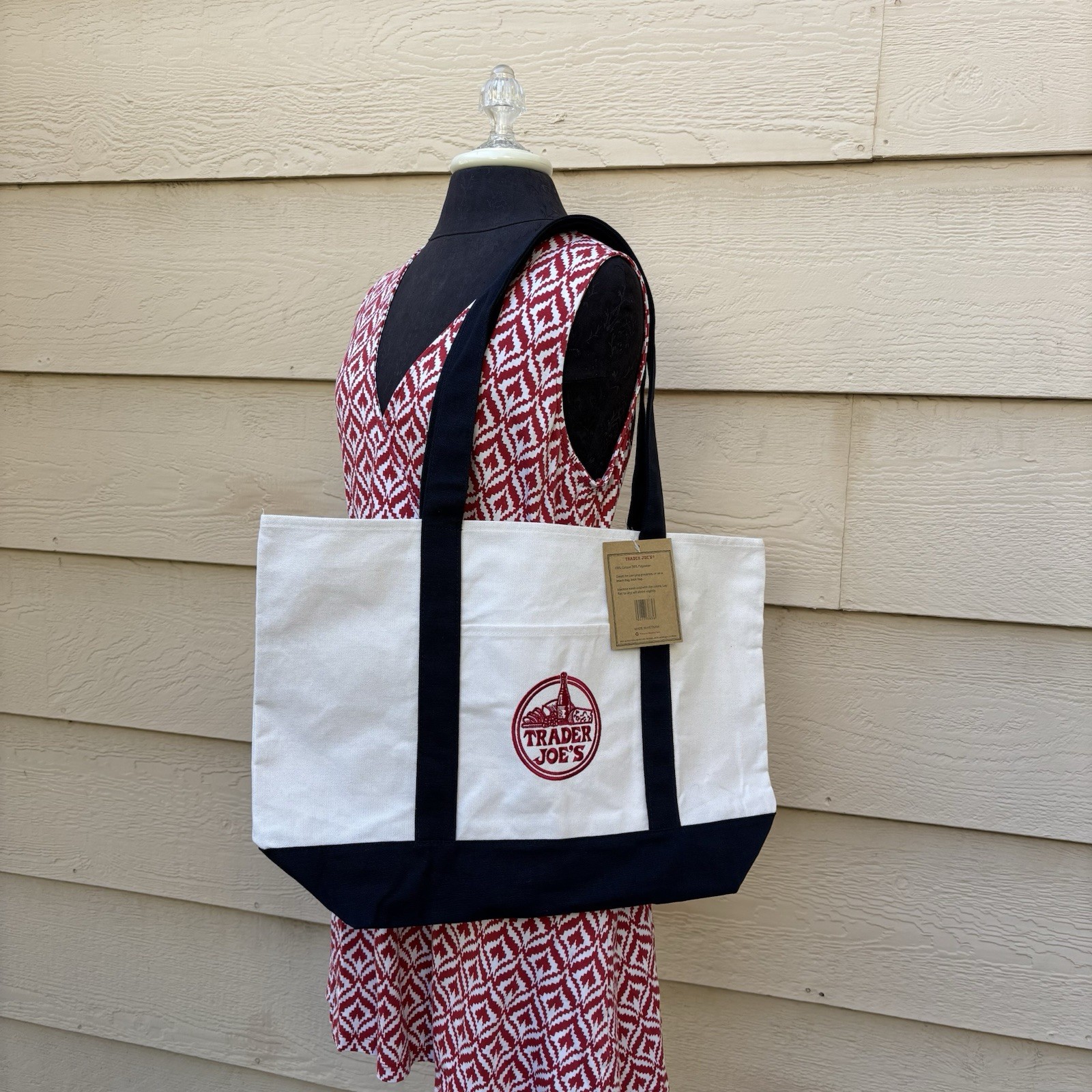 Trader Joe’s Classic Large Canvas Navy Blue Shoulder Strap Shopping Tote *New*