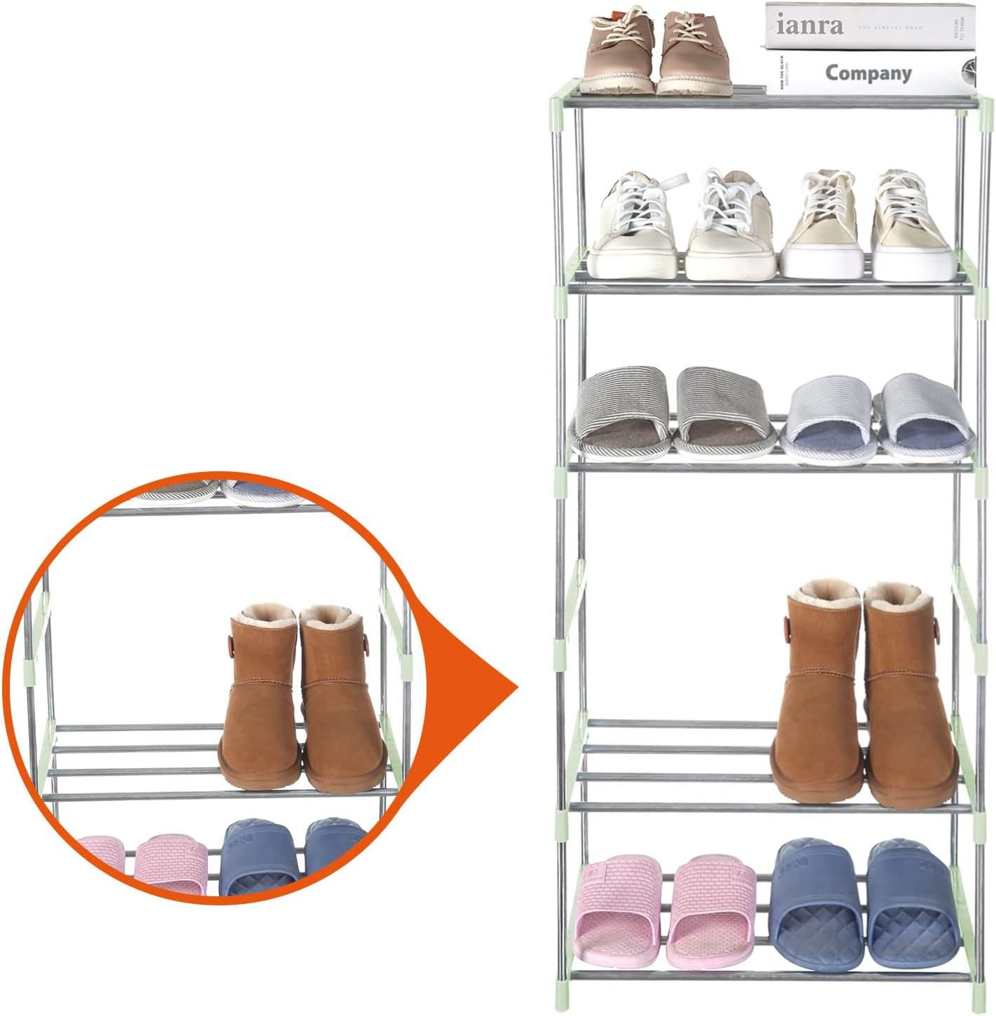 Small Shoe Rack, Narrow Stackable Shoe Shelf Organizer (3-Tier, Green) | [For En