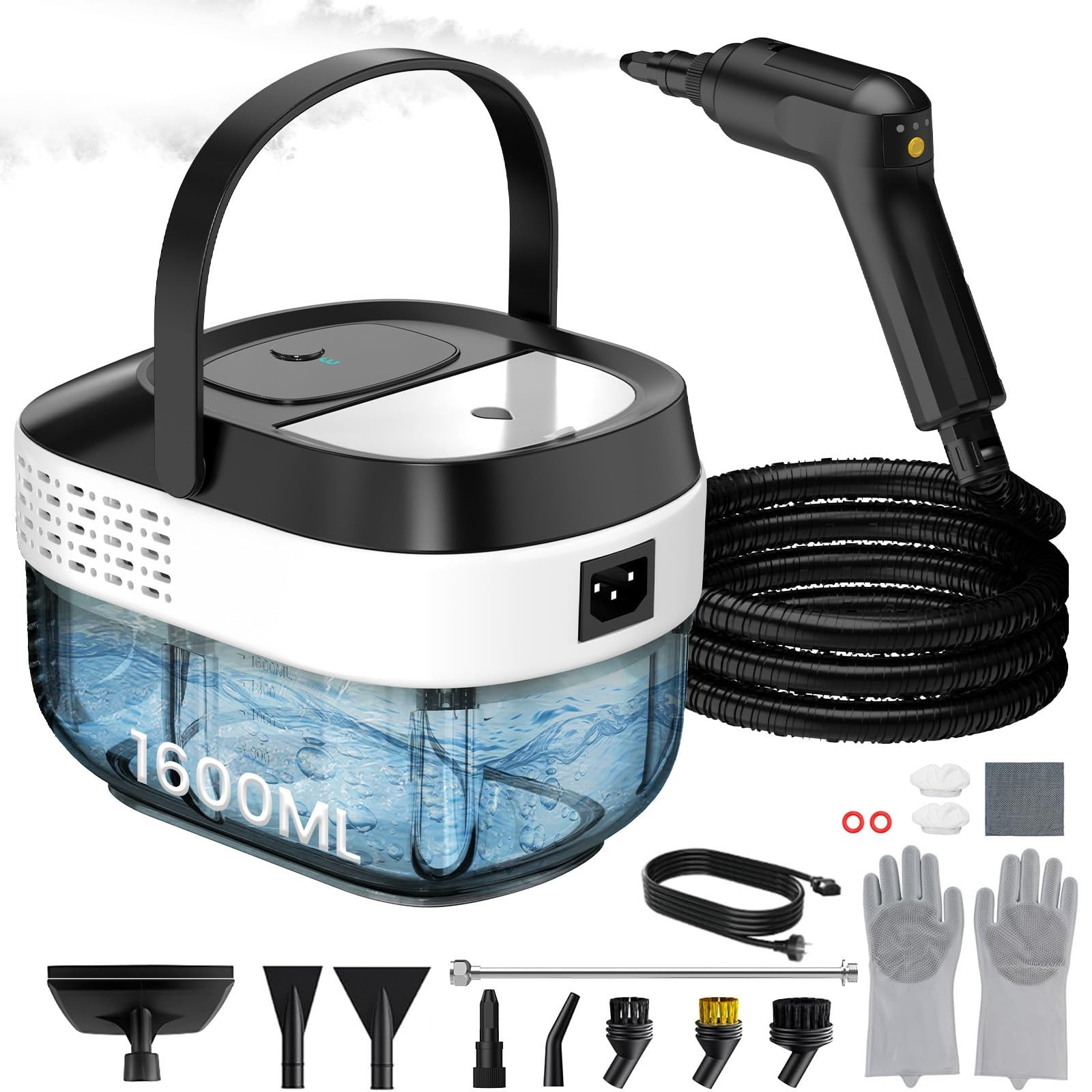 Powerful 2500W Handheld Steam Cleaner – 1.6L, 10s Heat-up, 19 Accessories, Chemi