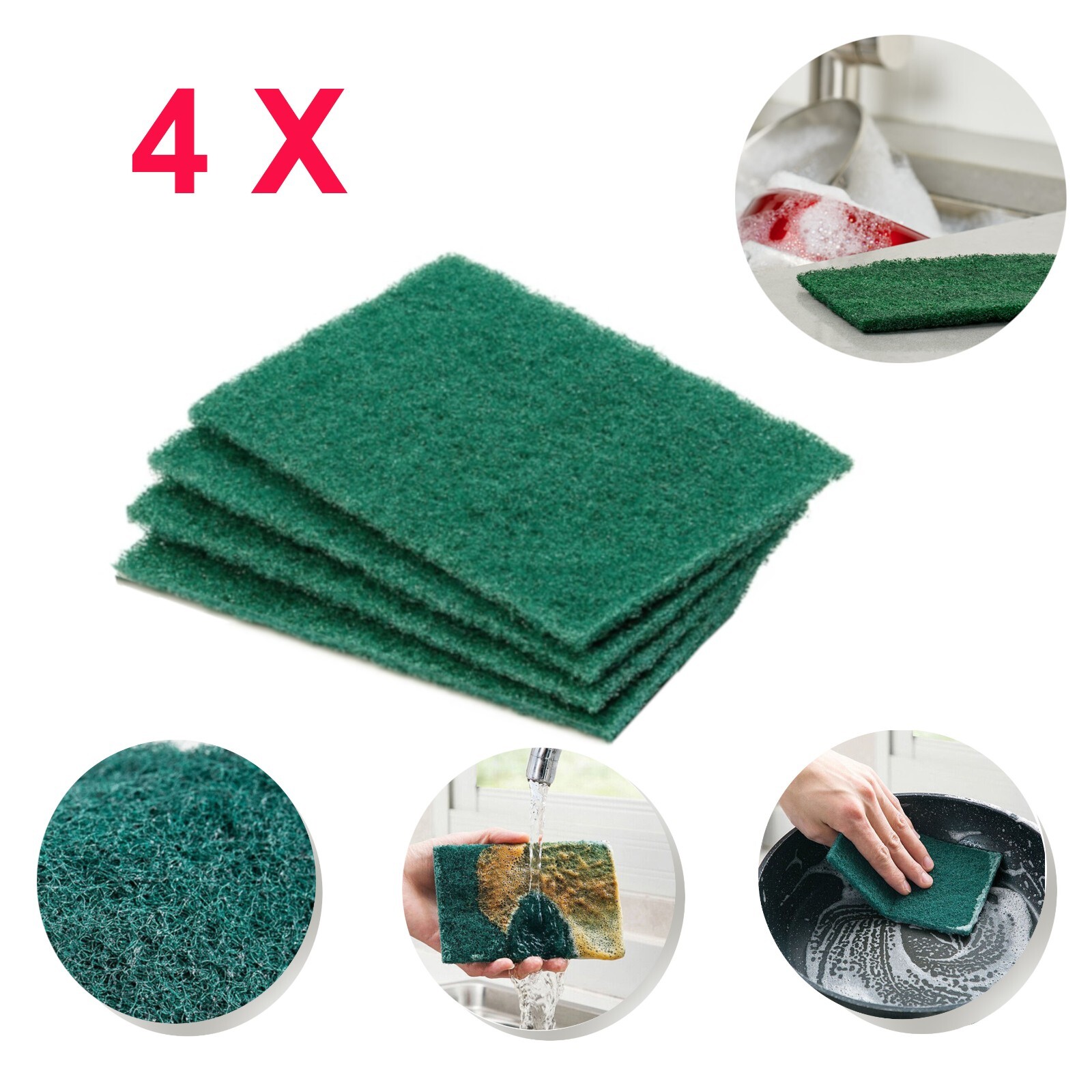4 Packs 5″ x 8″ Heavy Duty Scouring Pads Home Kitchen Scour Scrub Dirt Remover