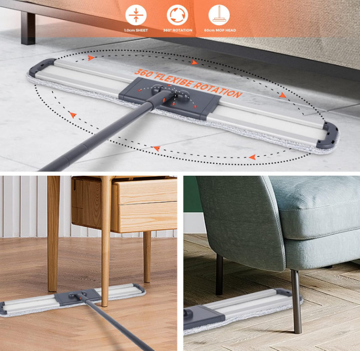 Mopa Plana Microfibra Resistente 36″, Mango Ajustable y 4 Almohadillas Lavables