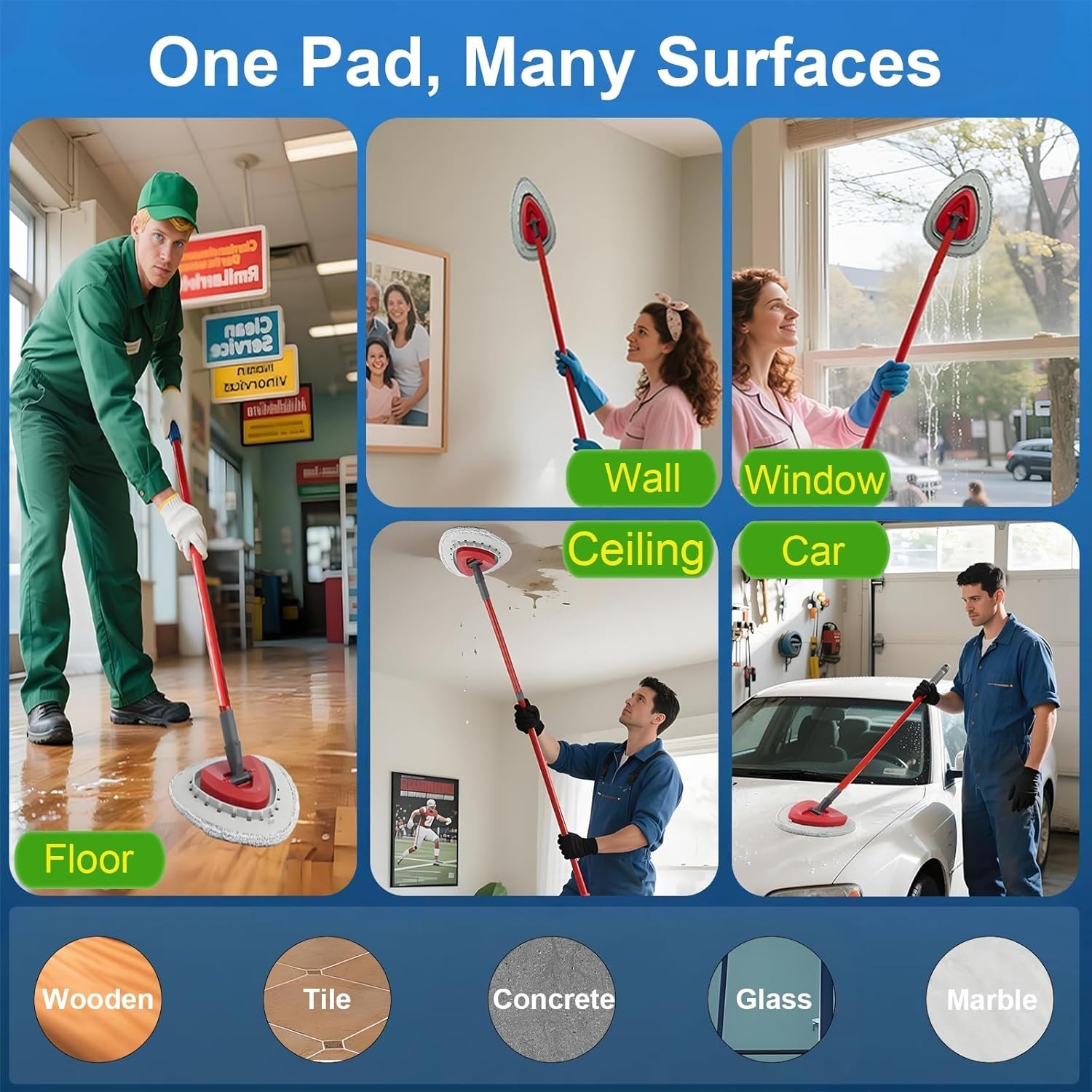 Flat Mop Head Replacements for Ocedar,4 Pack Flat Spin Mop Pads & 1 Plastic Pad
