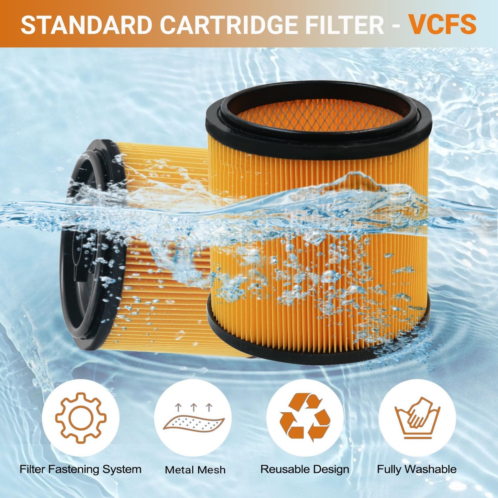 2 Pack Replacement for Vacmaster Filter, VCFS Shop Vac Filters 2 PACK, Yellow