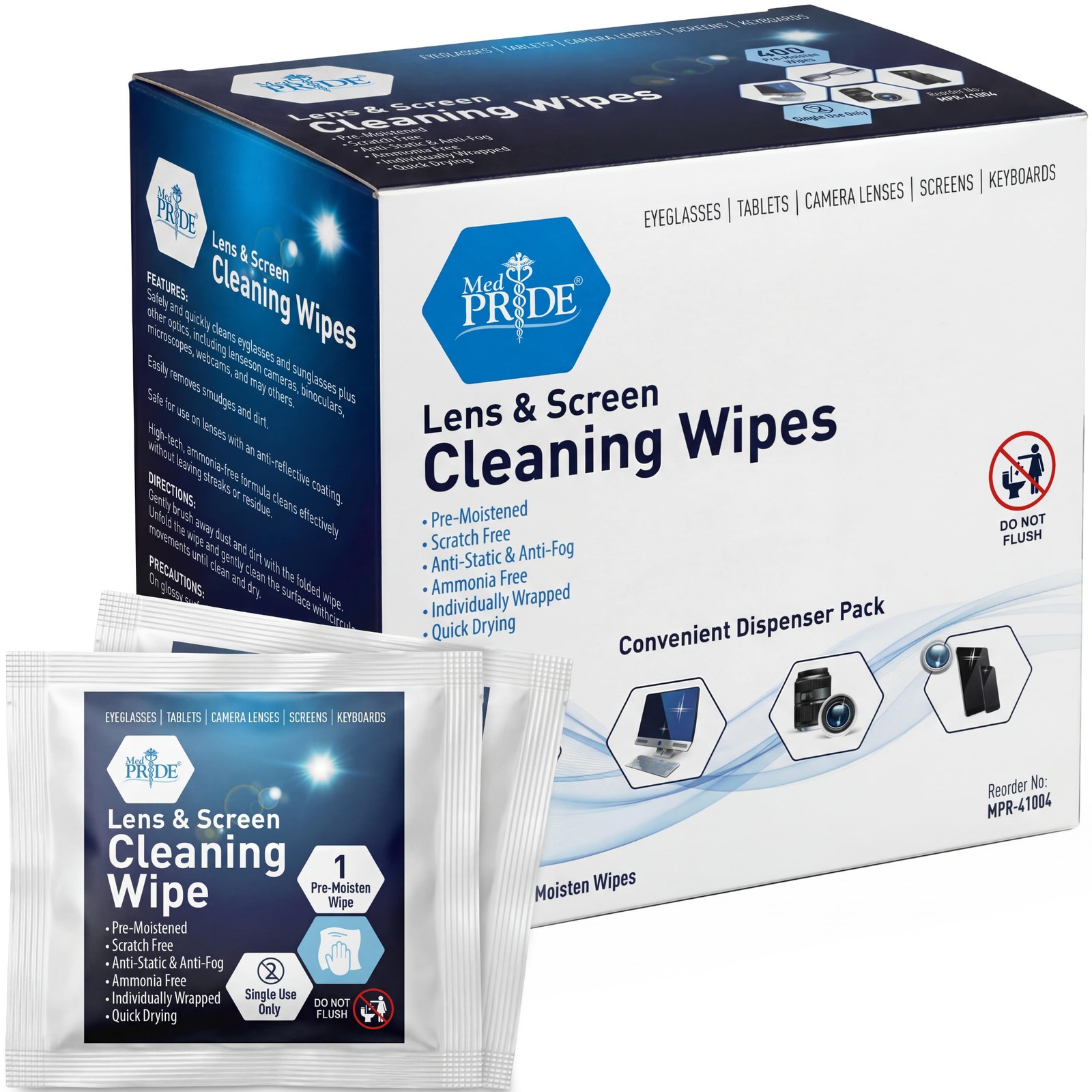 MED PRIDE Anti-Fog Lens and Screen Cleaning Wipes for 200 Count (Pack of 1)