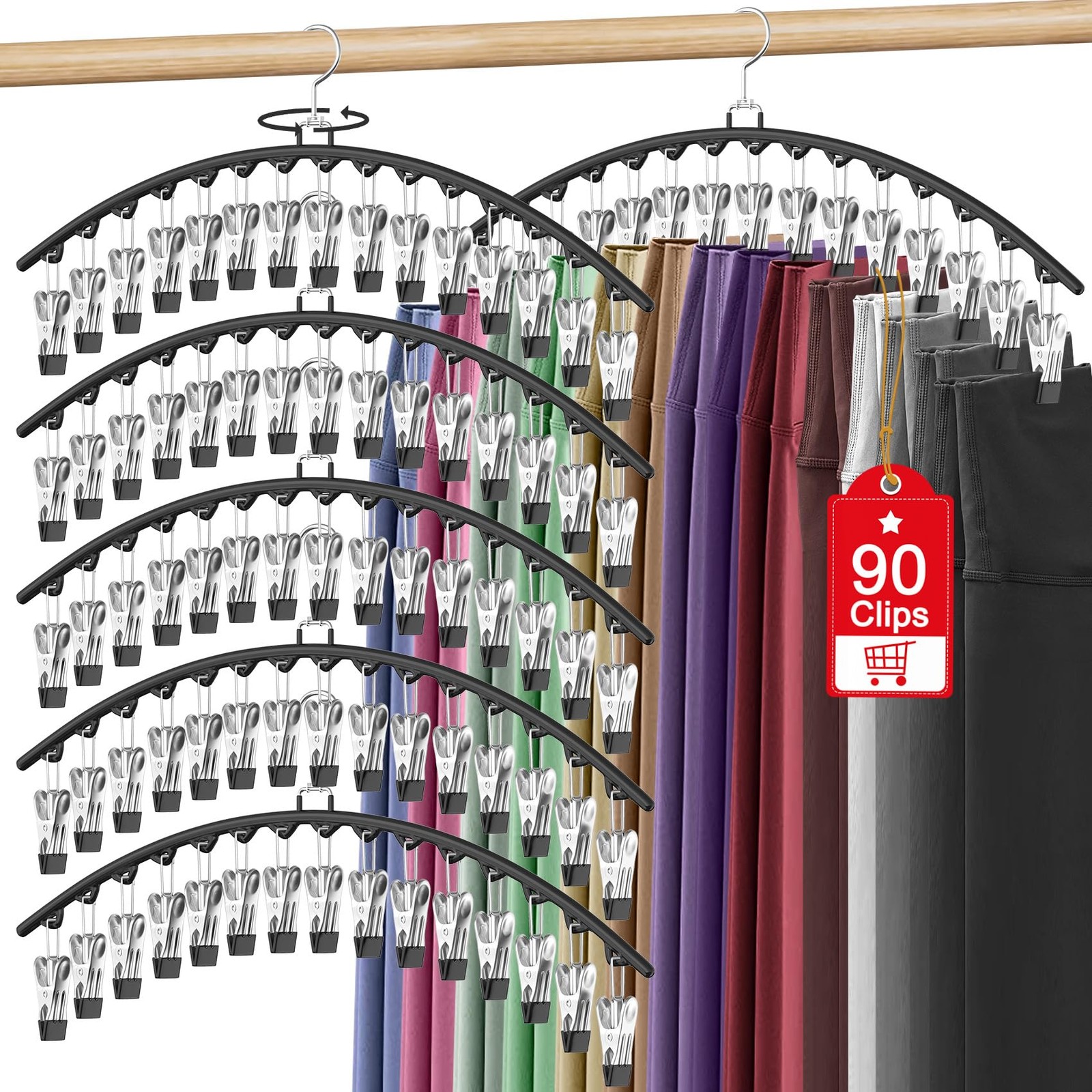 6 Pack Legging Organizer For Closet Hanging Pants Hangers With 15 Clips Holds 45