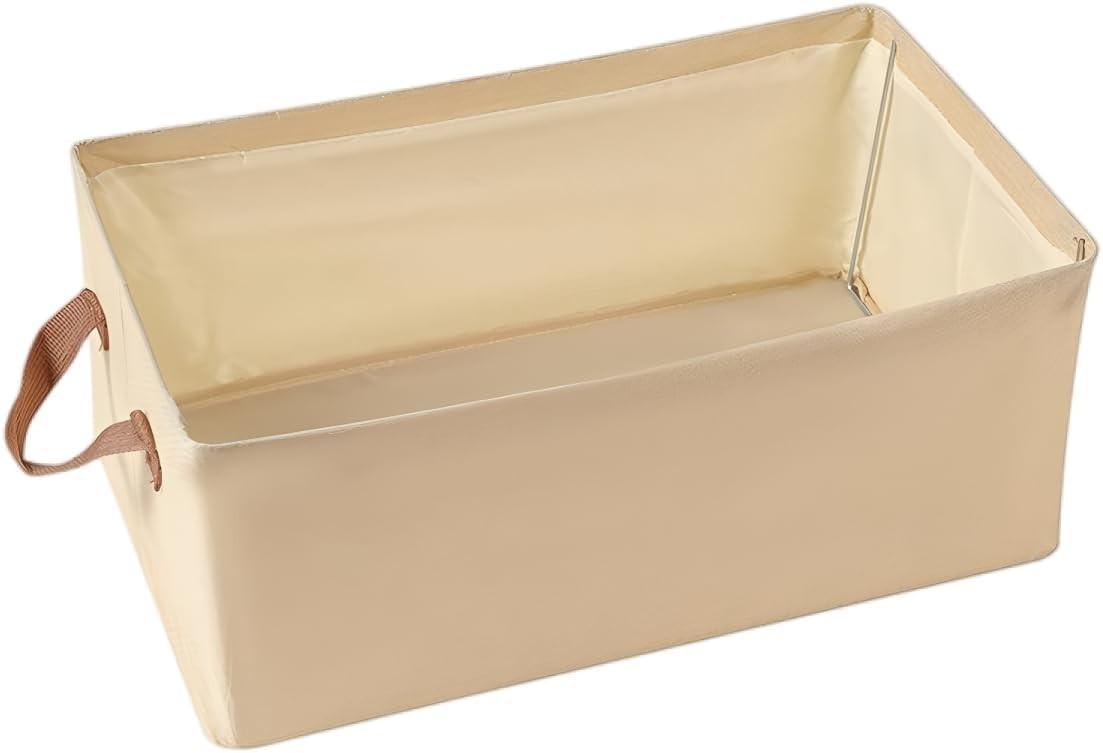 4pcs Medium Fabric Storage Baskets with Handles – 15″L x 10.2″W x 7.5″H, Beige
