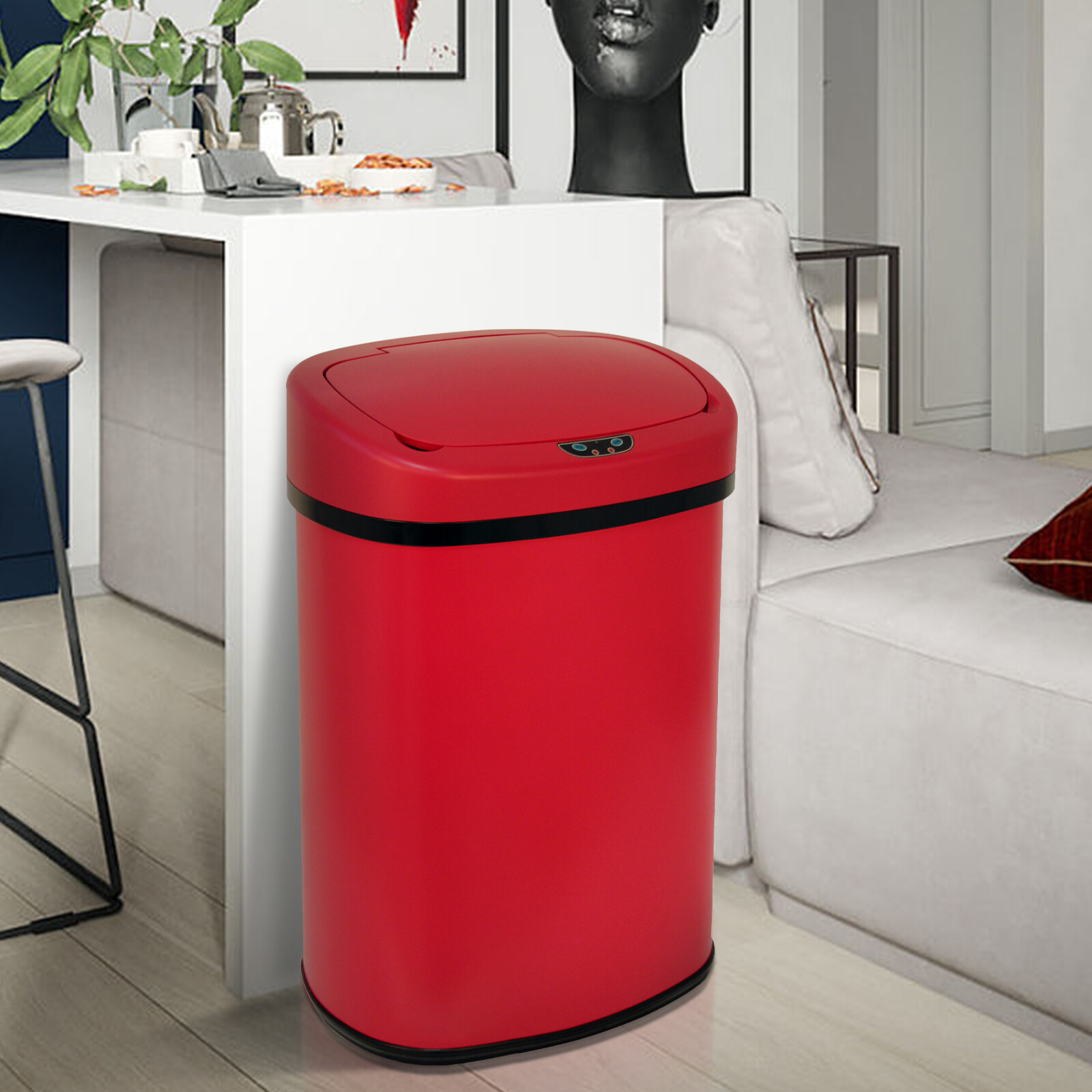 13 Gal Stainless Kitchen Trash Can Touch Free Automatic Sensor 50L Trash Can Red