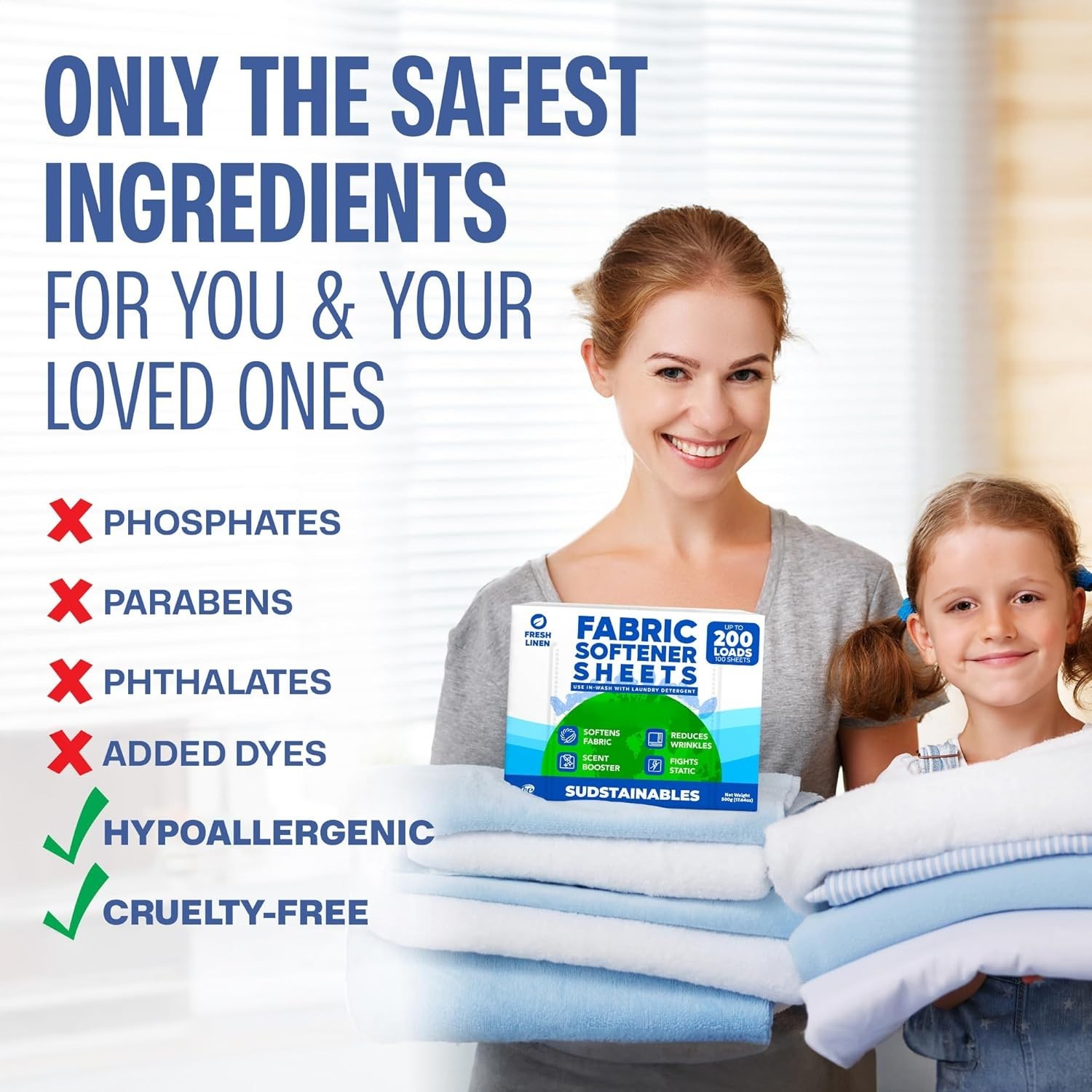 Mess-Free Soft Fabric Softener Sheets for Hassle-Free Laundry – 200 Loads