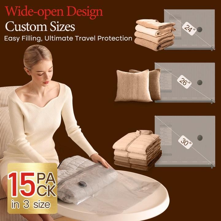 Cordless 2026 Travel Vacuum Bag Set with Rechargeable Air Pump 15 Pack