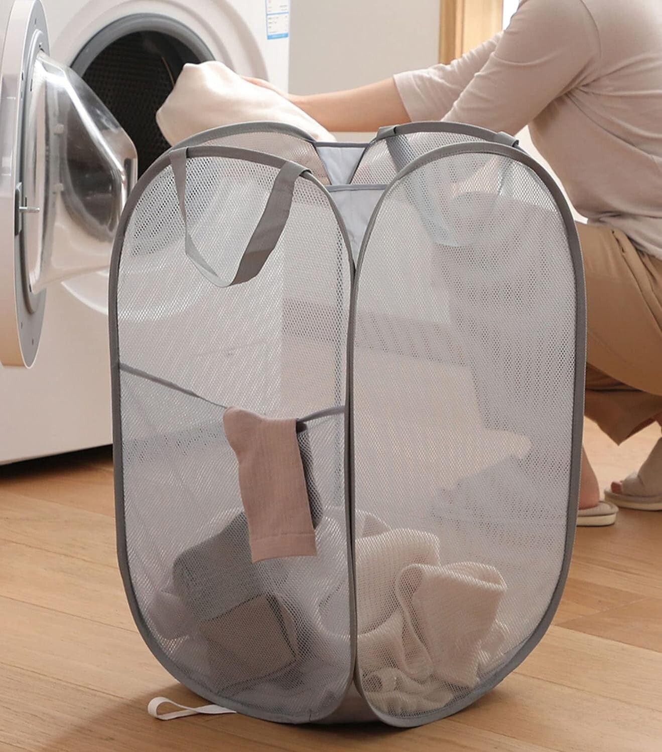 2 Pack Mesh Laundry Basket,Foldable Popup Laundry Hamper 14″L x 13″W x 24″H