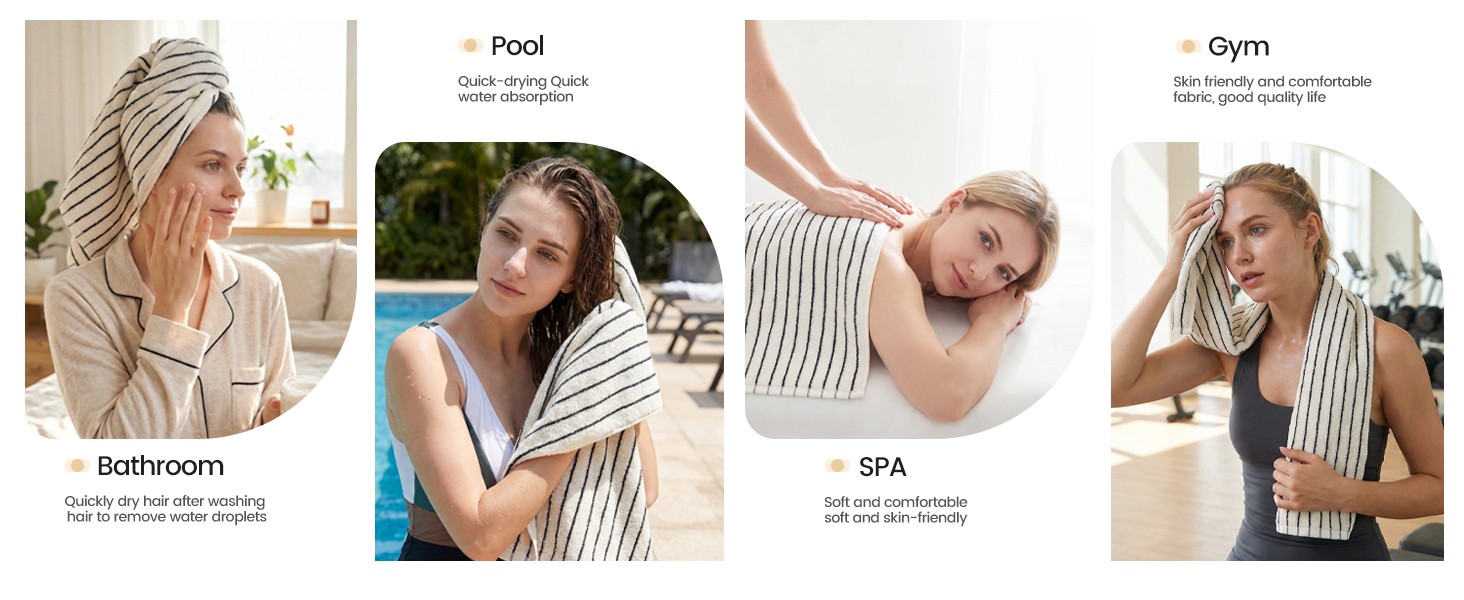 6 Piece Black and White Striped Hand Towels,100% Cotton Bathroom Towels Ultra