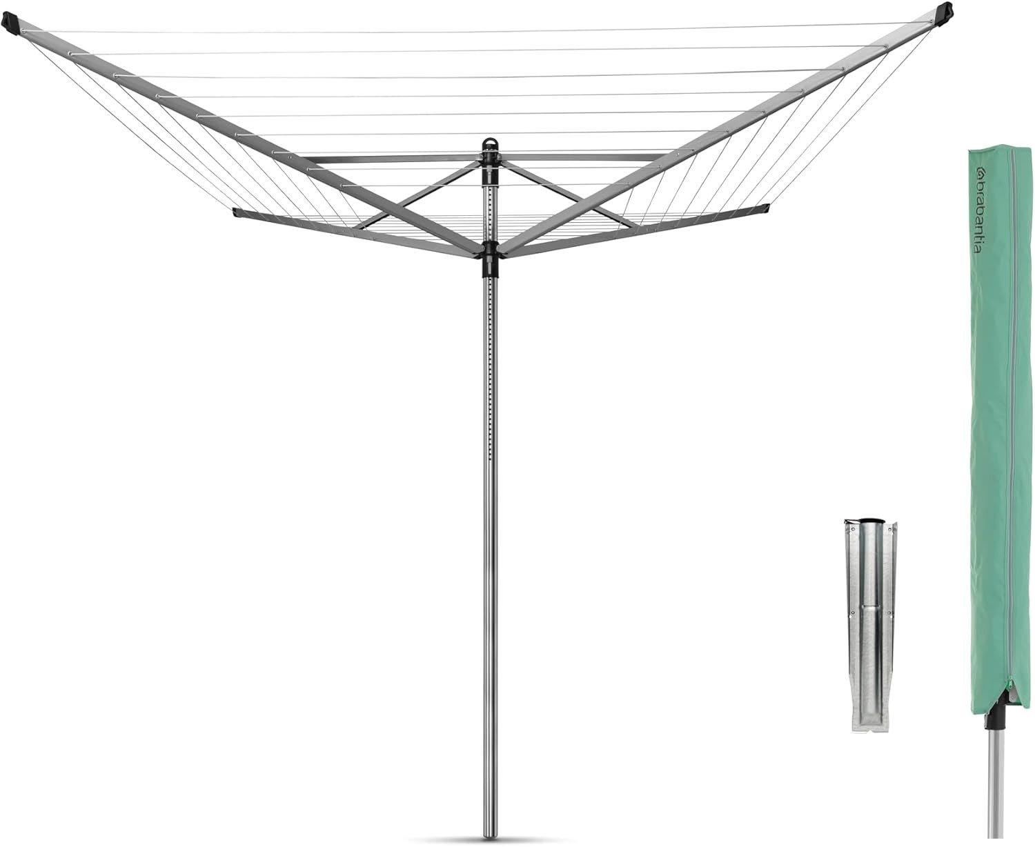 Brabantia Lift-O-Matic Outdoor 4 Arm Clothesline (164 Ft/Ø 1.8″) Height Adjustab