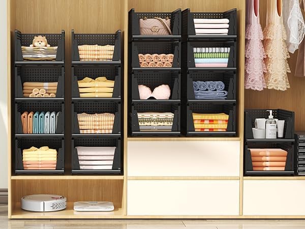 Folding Closet Organizer and Storage for Shelves, 5 Pack Stackable Plastic