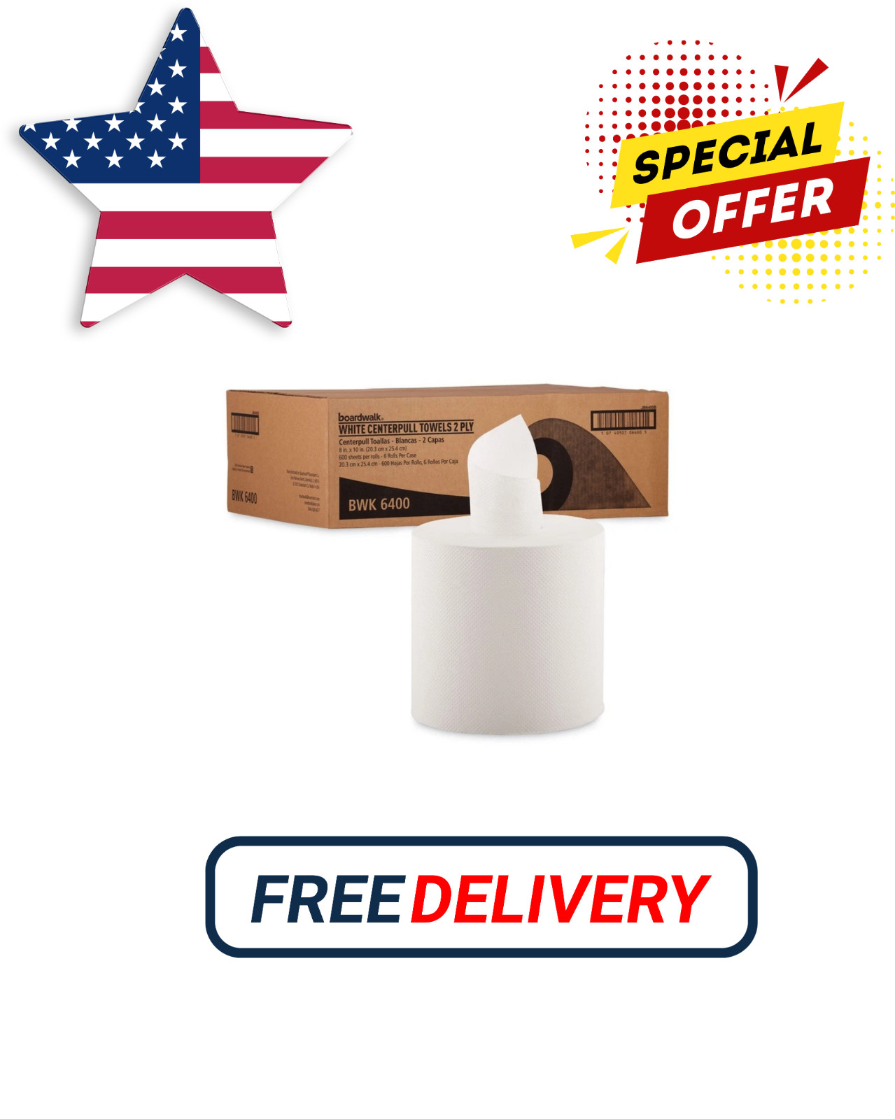 Boardwalk 6400 7.87″ x 10″ 2Ply Center-Pull Hand Towels – WHT (6/Carton) New