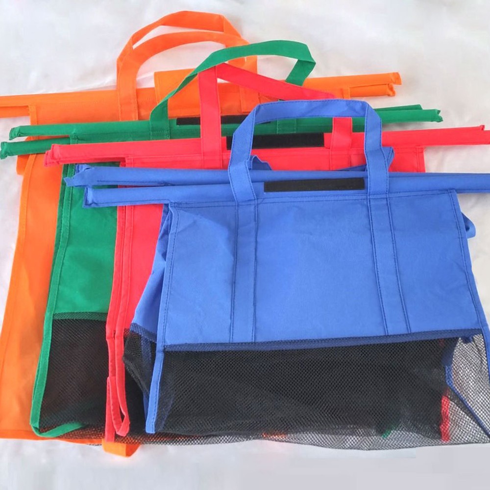 Beautiful Giant Foldable Reusable Grocery Cart Organizer 4Pcs Mesh Trolley Bags